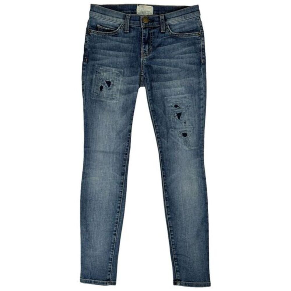 Current/Elliott The Ankle Skinny Jeans Size 24 Low Rise Pixie W/Repair Patchwork